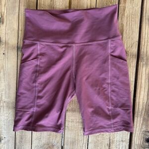 Savvi Womens High Waisted Biker Shorts Berry Plum Side Pockets Size Small